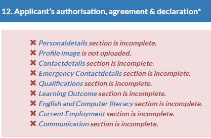 Figure 11, Checklist of incomplete mandatory sections